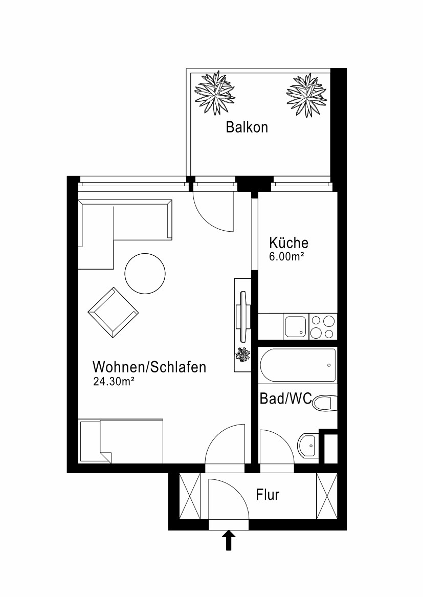 1 ¾ rooms apartment