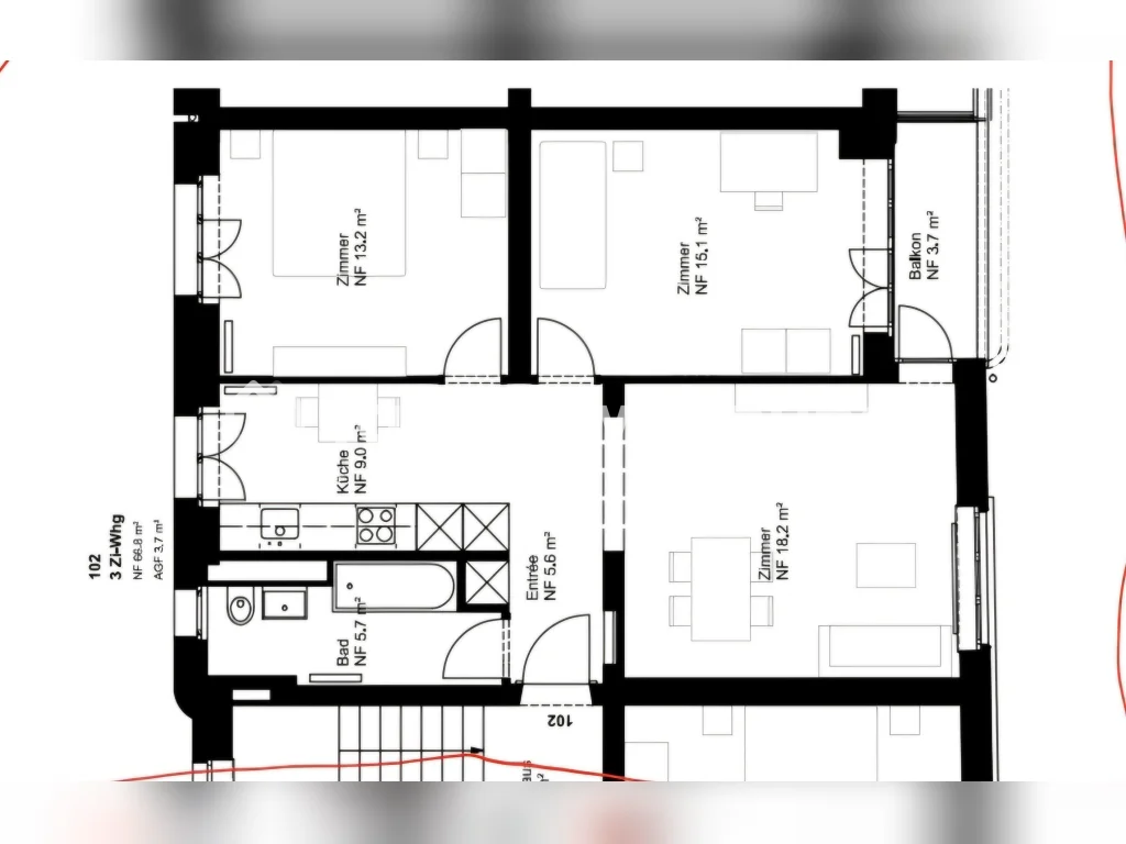 Appartement de 3 pièces