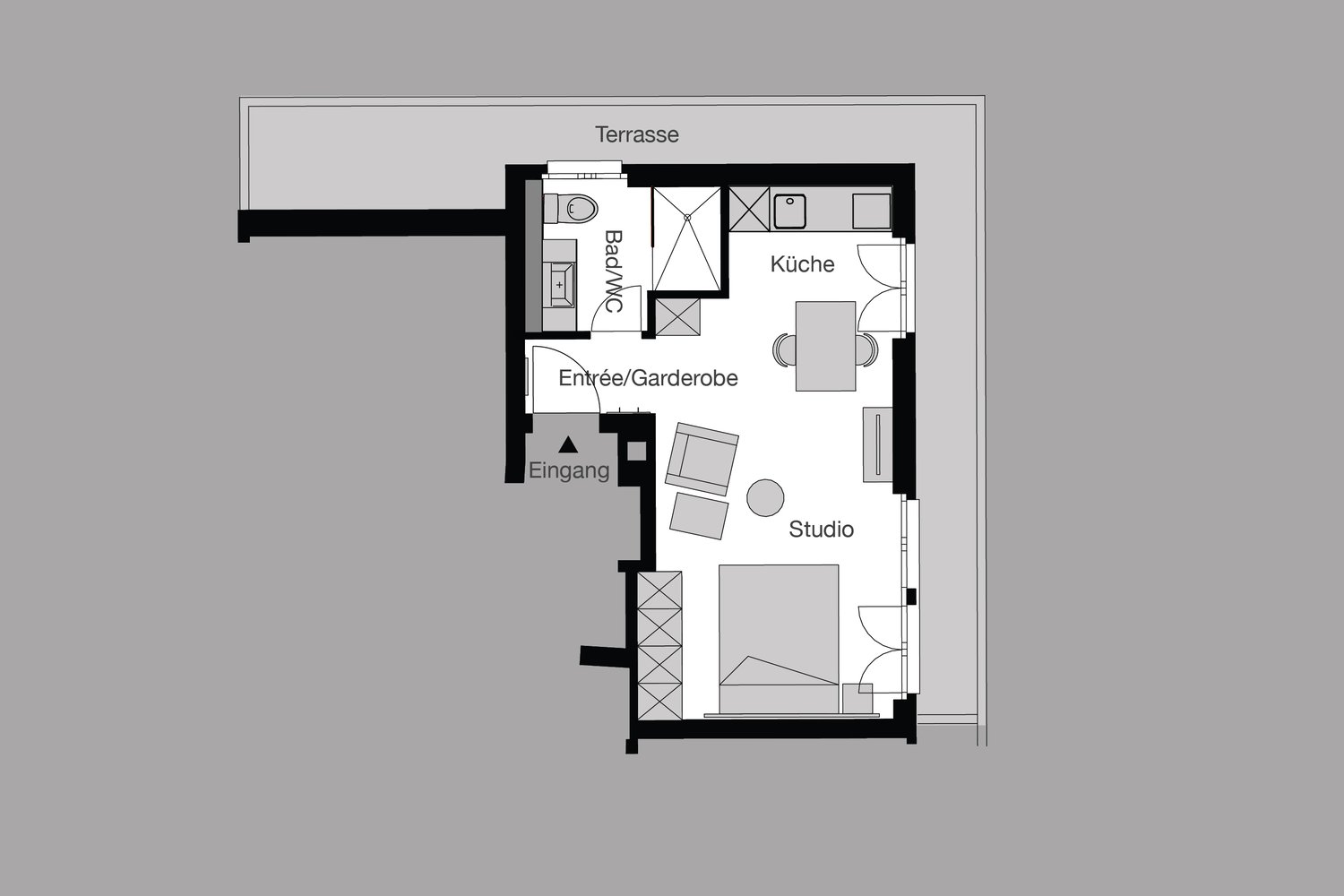 1-Zimmer-Wohnung möbliert